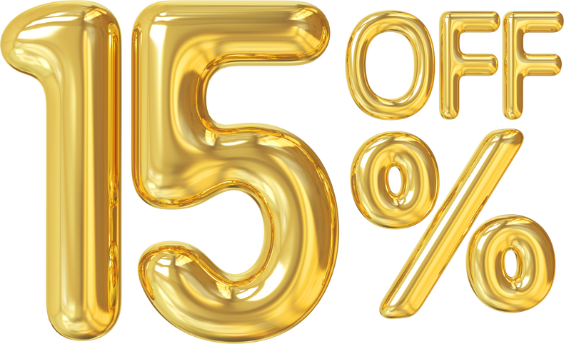 Discount 15 percent gold 3d number